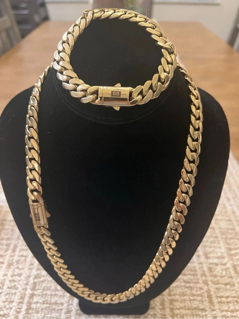 12mm Gold Cuban Link Set 24” Necklace And 8.5” Bracelet 14k Gold Plated